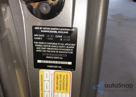 2008 Aston Martin V8 Vantage from USA, damaged, VIN SCFBF04B28GD08538